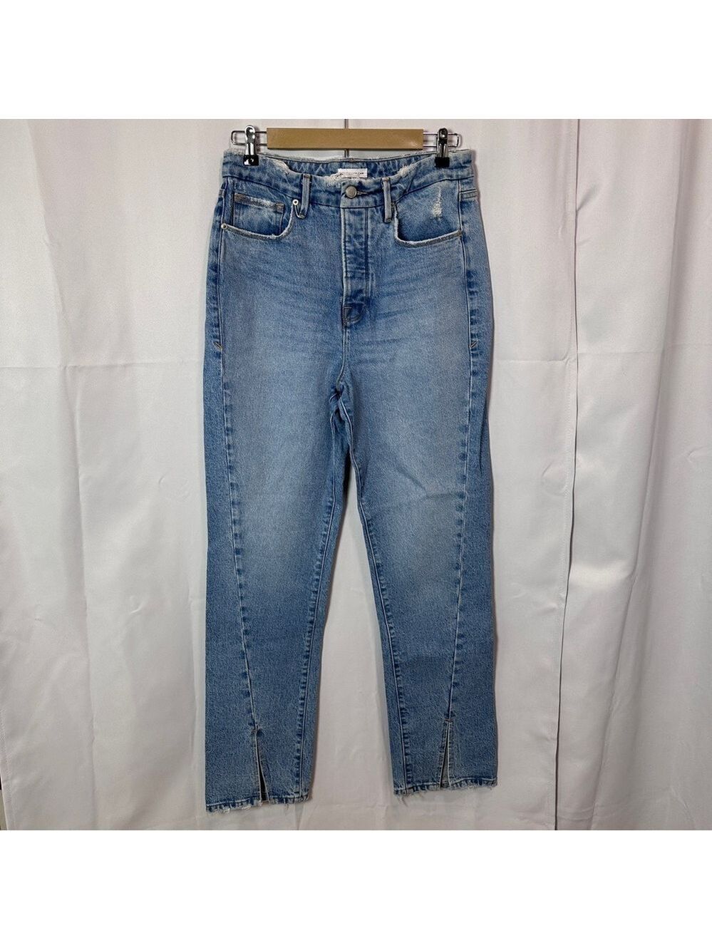 Good American Light Wash Good Boy High Rise Slit Hem Jeans. Size 8/29.